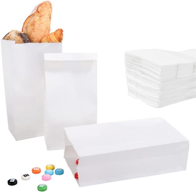 SHUESS 200 bolsas pequeñas de papel blanco para almuerzo, 1 libra, 3.5 x 2.2 x 7 pulgadas, bolsas de papel a granel para almuerzo, aperitivos,