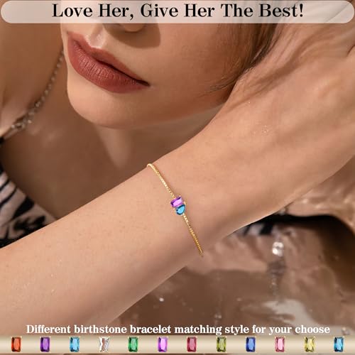 Birthstone Bracelets for Women, Dainty Gold Bracelet with Birthstone Birthday Gifts for Her Mothers Day Gifts Trendy Stuff 14k Plated Adjustable Link Bracelet Anniversary Christmas Jewelry