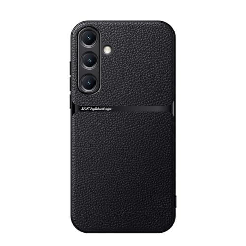 Kepuch Case Compatible for Samsung Galaxy S25 - Litchi Grain Magnetic Holder Built-in Metal Plate Cover Bumper - Black
