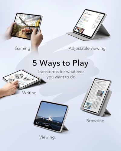 Image of ESR for iPad Pro M5 /M4 13 Inch Cover, iPad Pro 13 Case 2025 /2024 with Pencil Holder, Removable Magnetic Cover, Vertical Stand, Fully Supports Pencil Pro and Pencil (USB-C), Rebound 360 Series, Grey