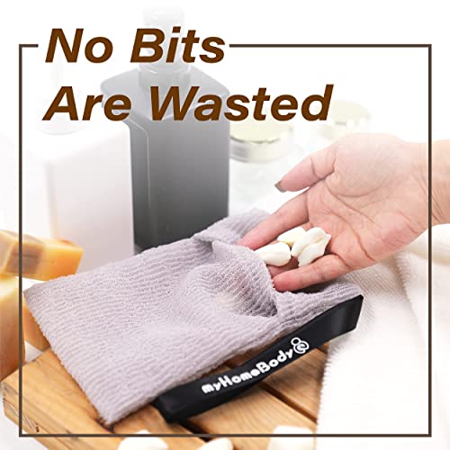 Myhomebody Soap Pocket Exfoliating Soap Saver Pouch | Body Scrubber Sponge, Exfoliator For Bath Or Shower | For Large Bar Soap Or Leftover Bits | White Smoke, 2 Pack + 2 Soap Lifting Pads #TOP4