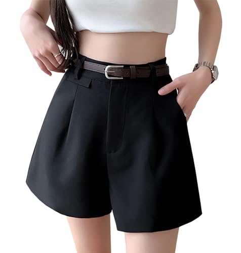 Laisve ショートパンツ ベルト付き レディース 半ズボン 短パン ポケット付き ハイウエスト 涼しい ゆったり キュロット 無地 夏 体型カバー 通勤通学 - Laisve - 商品画像