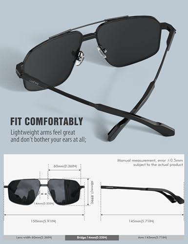 LUENX Aviator Sunglasses for Men Square Polarized Polygon Sun Glasses UV400 Protection4