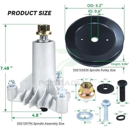 POSEAGLE 2 Pack 532130794 Spindle Assembly with 153535 Pulley 532144959 Belt 1/2x95 for Husqvarna HDK19H42, LT16542, LT18542, LTH1342, LTH145, LTH1742, LTH18542, LTH2042 YTH130 Ride Mowers by POSEAGLE - Image 3