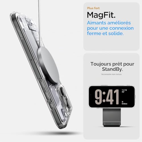 Protection iPhone 16 Pro Max design schématique Spigen MagFit Blanc