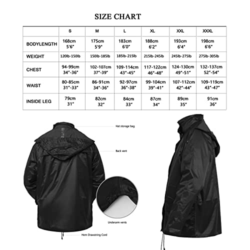 WCBDUT Work Wear Rain suit for Men/Women, Lightweight Waterproof Raincoat Windproof Hooded Rainsuits Rain Gear Jacket and Trousers Set (3XL, Black) - Image 6