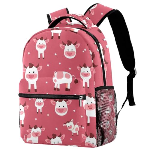 Sac à dos mignon pour adolescents et élèves de primaire avec motif de vache multicolore