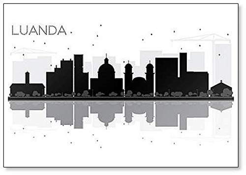 Luanda Angola City Skyline Black And White Silhouette With Reflections Fridge Magnet #TOP26