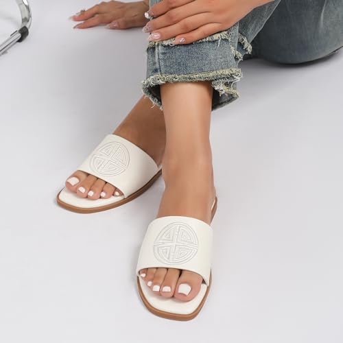 Stratuxx Kaze Womens Flat Sandals Dressy Summer Slide with Memory Foam Comfortable Cute Leather White Sandals for Women — view 3