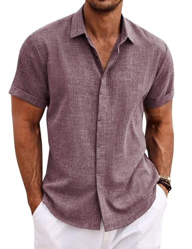 COOFANDY Men's Linen Shirts Short Sleeve Casual Shirts Button Down Shirt for Men Beach Summer...