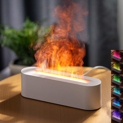 Gldoingway 加湿器 アロマ USB 卓上 超音波式 大霧量、水 アロマオイル添加可 アロマディフューザー ネブライザー式、7色雰囲気ライト 模擬火炎 省エネ 静音設計 自動シャットオフ 乾焼防止機能、寝室睡眠 スポーツヨガ 瞑想 適用