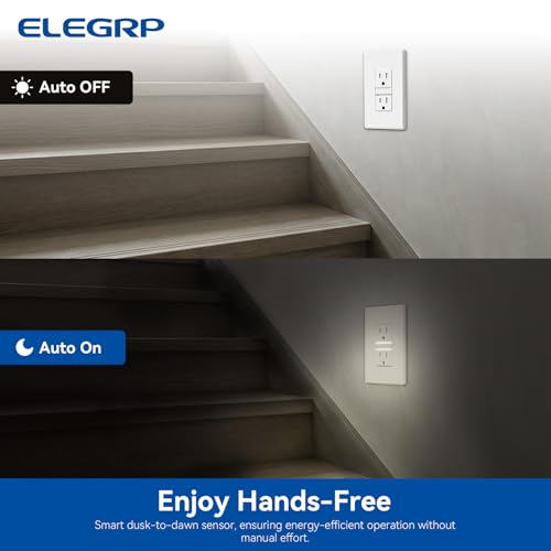 Image of ELEGRP Decorative Outlet Night Light, Electrical Wall Outlets with Built in Led Guidelight 4000K, Tamper Resistant Receptacle, 15 Amp 125 Volt, Matte White, 4 Pack