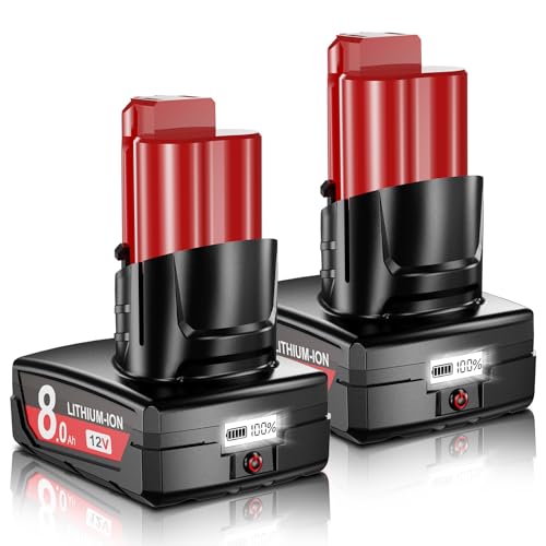 Image of 2Pack 8.0Ah Replacement for Milwaukee M12 Battery 12V Battery with LCD Display Compatible with 12 Volt 48-11-2401 48-11-2412 48-11-2411 48-11-2420 48-11-2410 Cordless Power Tools