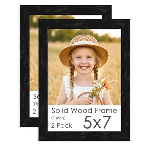 Image of 5x7 Picture Frame Set of 2, Solid Wood Frames, Black Woodgrain