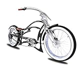 Tracer Raider Pro DS7 26inch Beach Cruiser Bike Adult Stretch Chopper Bicycle, 7 Speed Disc Brake Men's Cruiser with Oversized Hi-Ten Steel Frame, 3.0inch Fat Tires (Black)
