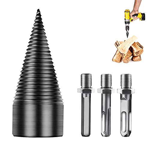 PiAEK Wood Log Splitter Drill Bit 4PCS, Removable Firewood Log Splitter Drill Bits, Kindling Splitter Screw for Household Electric Drill Hex+Square+Round (32mm)