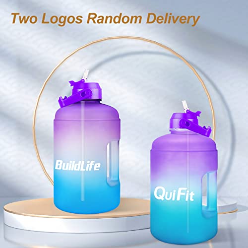 Image of QuiFit 1 Gallon Water Bottle - with Straw & Motivational Time Marker Leak-Proof BPA Free Reusable Gym Sports Outdoor Large(128OZ /73OZ) Capacity Water Jug