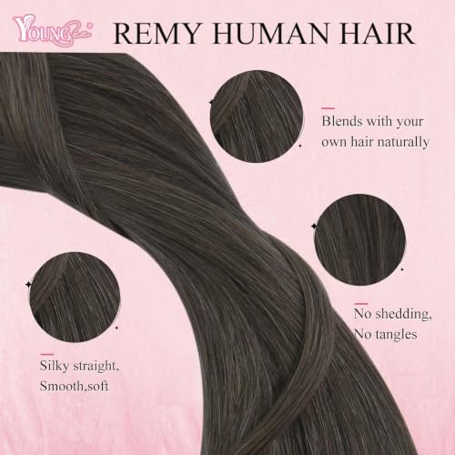 Image of YoungSee Nano Extensions Human Hair Mocha Brown Nano Beadg Hair Extensions Human Hair Ash Brown Nano-tips Hair Extension Real Human Hair 20 Inch Nanolink Hair Extension 1g /s 50 Strands 50g for Wedding