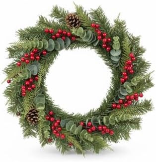 Guirlanda Natalina Artificial Premium, 50cm, Verde com Bagas Verm...