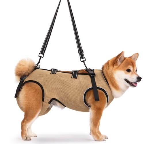 ACDOK Dog Lift Harness Full Body Support & Recovery Sling Pet Lift Vest Mesh Adjustable Straps with Handle for Old, Joint Injuries, Arthritis,Disabled Dogs Walk (Khaki, Medium)
