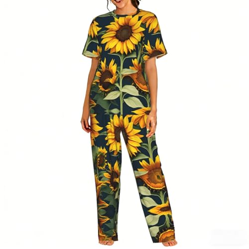 Pyjama doux femme tournesol et fleurs sauvages pour nuit et détente