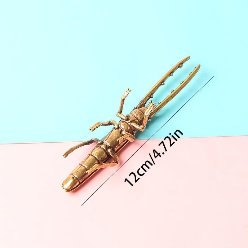 Acxico 1PC Brass Long Beetle Figurine, Solid Bronze Home Decor & Unicorn Tea Handle Craft for Home Accent image 4