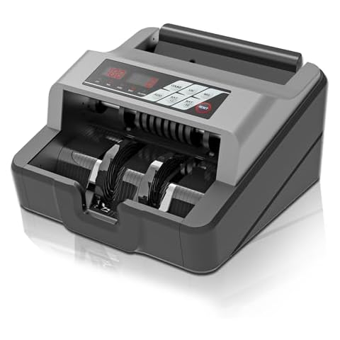TIHOO Portable Money Counter - Advanced UV/MG Counterfeit Detection, Fast & Accurate Dollar Bill Counting, 1,300 Bills/Min, User-Friendly, Durable 24/7 Operation, 2-Year Warranty, Black & Gray Cover