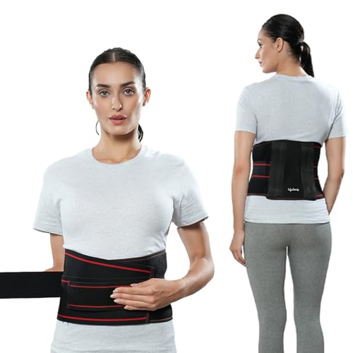 Lifelong Contoured Lumbar Sacral Belt | Adjustable Elastic Straps, 4 Metallic Splints & Strong Back Support | Free Size, Breathable Sweat-Free Fabric for Pain Relief & Posture (LLOBS07)