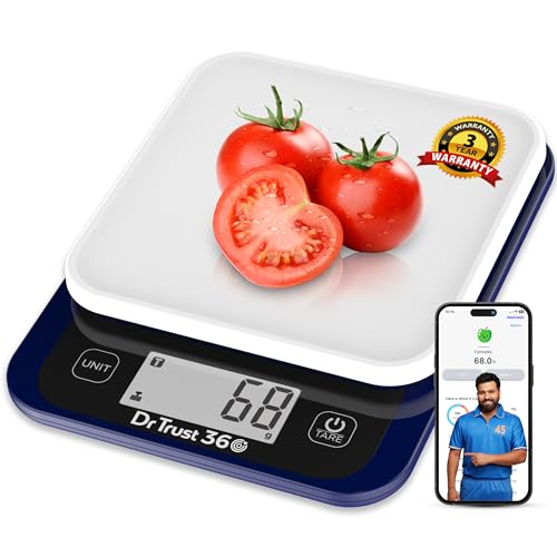 Dr Trust USA Smart Nutrition Electronic Kitchen Digital Scale Weighing Machine for Health, Fitness, Diet, Nutrition, Cooking & Home Baking with Bluetooth, Bright LCD, Touch Button, Tare Function(5 Kg)