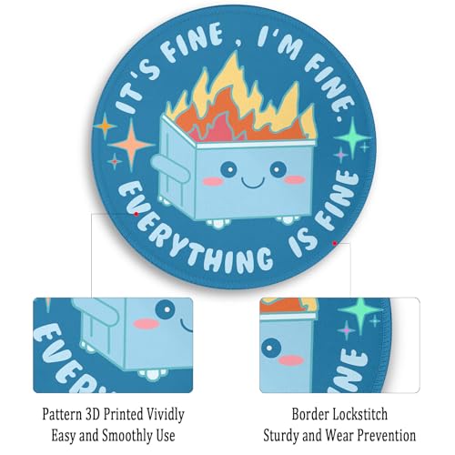 Image of Gctriki Dumpster on Fire Mouse Pad for Desk, Funny Blue Round Mousepad for Computer Laptop Gaming, Stitched Edge Non-Slip Rubber Base, Cute Home Office Desk Accessories Decor for Women
