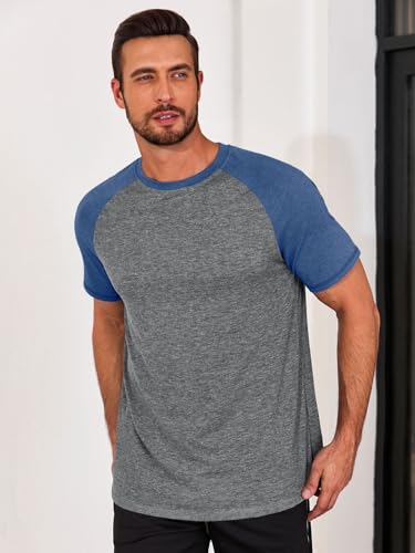 Image of Runcati Mens Casual Slim Fit T Shirts Raglan Short Sleeve Crewneck Baseball Tees Color Block Workout Fashion Shirt