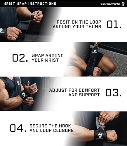 Image of Gymreapers Weightlifting Wrist Wraps (IPF Approved) Professional Quality Wrist Support with Heavy Duty Thumb Loop - Best Wrap for Powerlifting Competition, Strength Training, Bodybuilding