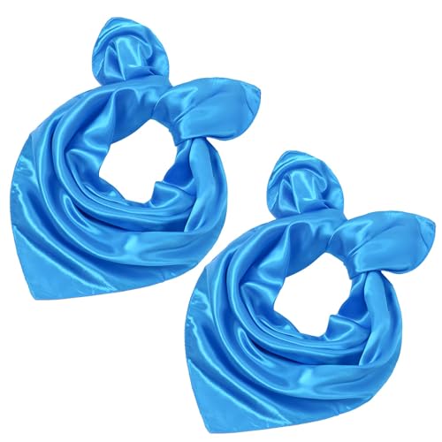 Annlpoy Set de 2 Bufandas de Seda Rojas para Mujer, Grandes y Ligeras (50x50 cm), Versátiles como Pañuelo, Bandana o Chal, Elegantes para Todas las Estaciones, Regalo para Mujer (azul)