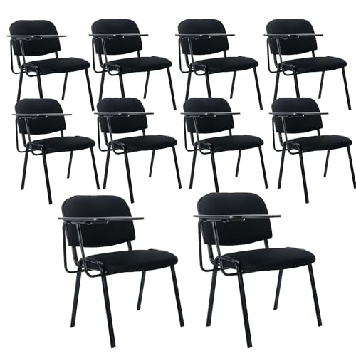 Image of HNY Black Tablet Arm Chairs Set of 10, Mesh Office Waiting Room Guest Nesting Stacking Chairs, Reception Chairs with Flip-Up Table Conference Chairs for School Classroom Training Meeting Room