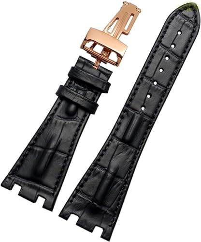 Bracelet en cuir crocodile 28mm AP 15703 noir et rose gold pour le sport chic