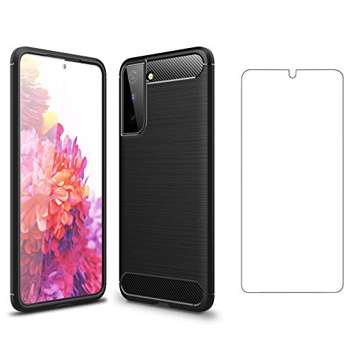 Cover per Samsung Galaxy S21 5G con Pellicola Vetro Temperato Vetrino Morbida Sottile Protettiva Protezione Antiscivolo Schermo S 21 21S G5 Custodia Case Maschio Ragazza slim silicone tpu nero