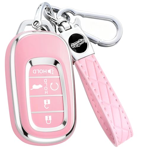 AAWQVRG Key Fob Cover for Honda - Premium Soft TPU Shell Full Protection Case with Keychain Fits HR-V CR-V Pilot Accord Civic Passport Pink 5-Button