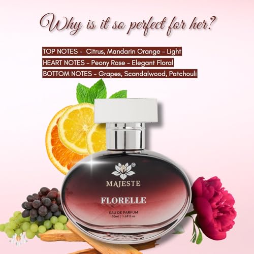 Image of Florelle Luxury Woman Eau De Parfum With Mandarin Orange, Fruits & Patchouli Premium, Long Lasting Floral (Pheony Rose) & Woody Fragrance Liquid EDP For Women, 50ml - Pack of 2