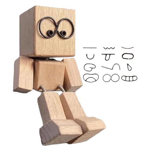 Generisch Decoración de coche para tablero de instrumentos – Figura de hombre de madera tambaleante – Linda muñeca de madera con articulaciones móviles para el interior del coche, ruta diaria, carrito
