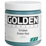 GOLDEN Heavy Body Acrylics, Viridian Green Hue, 8 fl. oz. Jar, Professional Acrylic Paint, Semi-Transparent