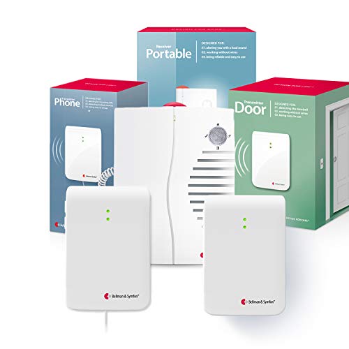 Bellman & Symfon Door and Phone Notification Pack – Smart Home Portable Alert System for Hard of Hearing and Deaf – Wireless Doorbell, Phone Transmitter, and Safety Alarm with Portable Receiver