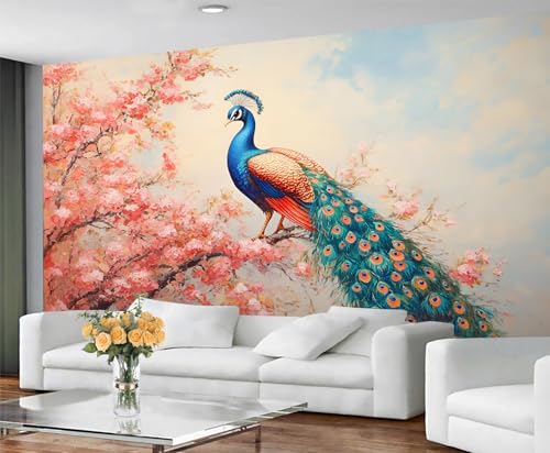YXQAIED Papel pintado de pavo real, papel pintado floral de pavo real, papel pintado tradicional para sala de estar, no autoadhesivo, murales de pared 3D y decoración de habitación