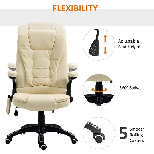 Homcom High Back Executive Massage Office Chair With 6 Point Vibration, 5 Modes, Faux Leather Heated Reclining Desk Chair, Cream White #TOP4