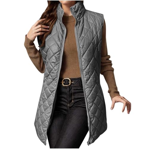 Womens Long Puffer Vest 2024 Sleeveless Zip Up Vest Long Winter Vest Quilted Down Coat Lightweight Trendy Vest Jacket