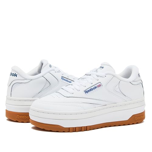 Reebok Club C Extra Platform Sneakers for Women, White Casual Tennis Women's Fashion Sneakers, Womens Shoes Size 5 to 11, FTWR White/FTWR White/Vector Blue, 8.5 Medium