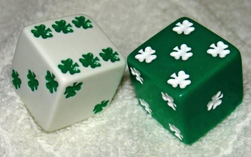 1" Huge White And Green Shamrocks Opaque Dice Pair