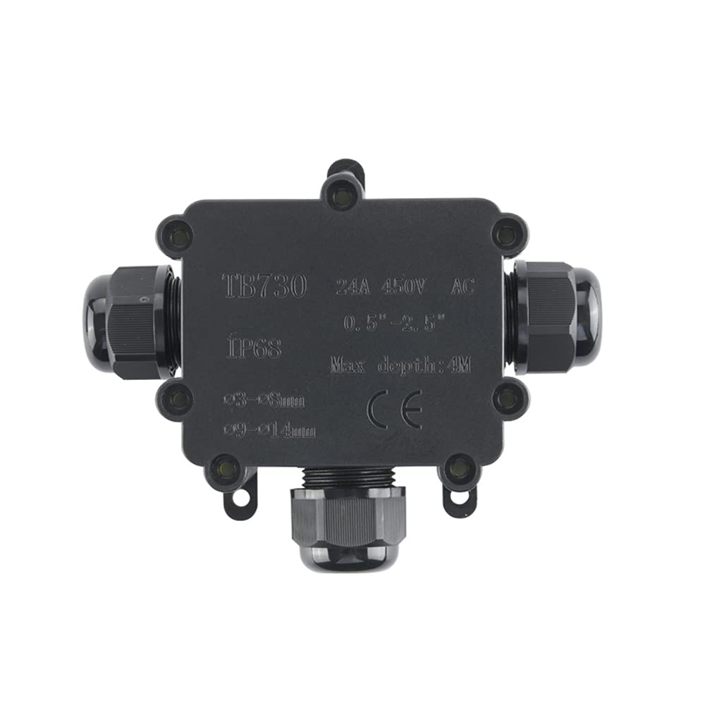 FDG Outdoor Waterproof IP68 Junction Box, 3-Way Plug Wire External Electrical Junction Box, Cable Connector Wire Diameter 4-14mm