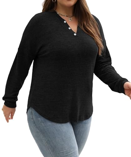 Image of Gloria&Sarah Womens Plus Size Tops Long Sleeve Henley Shirts Fall Fashion Oversized Sweatshirt Tunic Sweaters L-4XL
