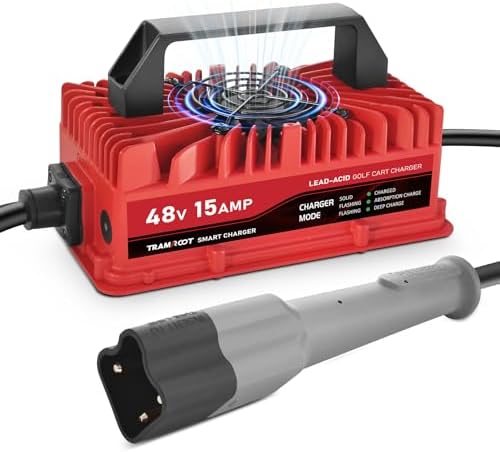 TRAMROOT 15 Amp Golf Cart Charger for 48 Volt Yamaha G29 Drive & Drive 2 Lead Acid Battery with Upgraded 3-Pin Leaf Plug