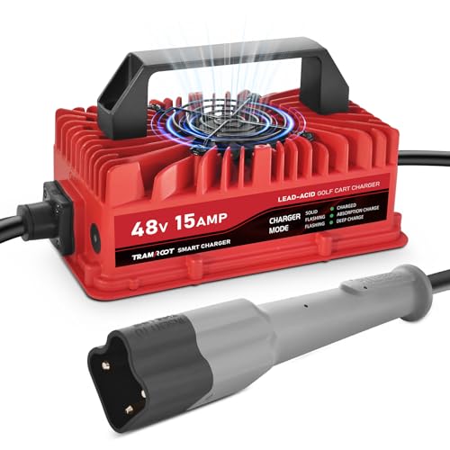 TRAMROOT 15 Amp Golf Cart Charger for 48 Volt Yamaha G29 Drive & Drive 2 Lead Acid Battery with Upgraded 3-Pin Leaf Plug